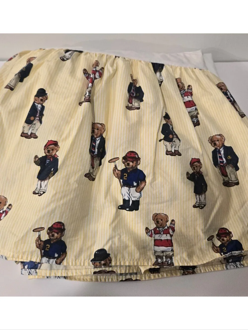 VTG Ralph Lauren Polo Yellow Striped Bedskirt Size Full Double Teddy Bears Theme